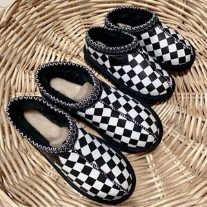 UGG Black and White Checkered Kids Slippers